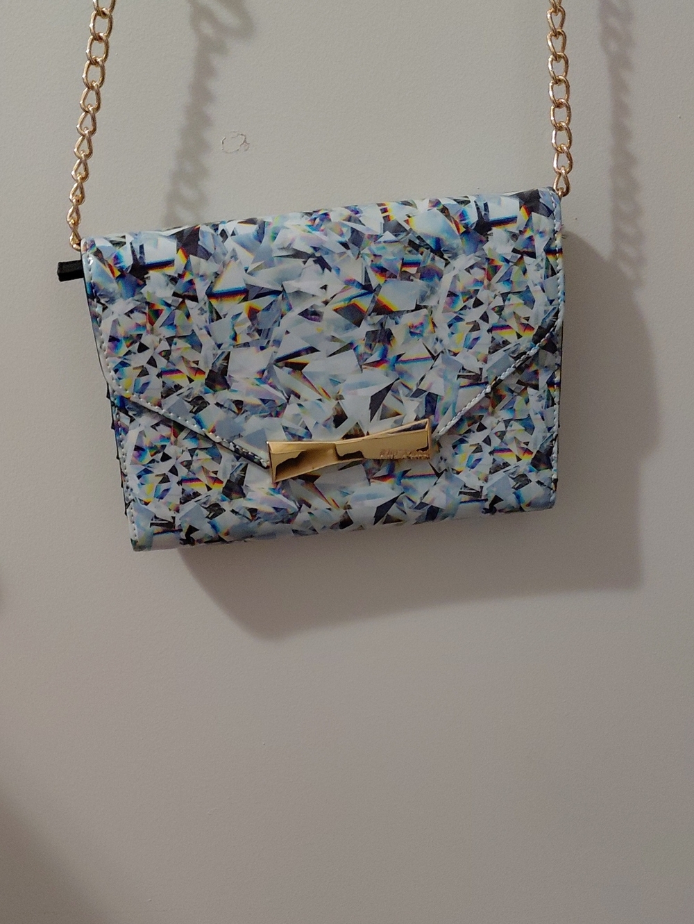 Betsey Johnson Iridescent Crystal-Print Envelope Crossbody with Gold Chain